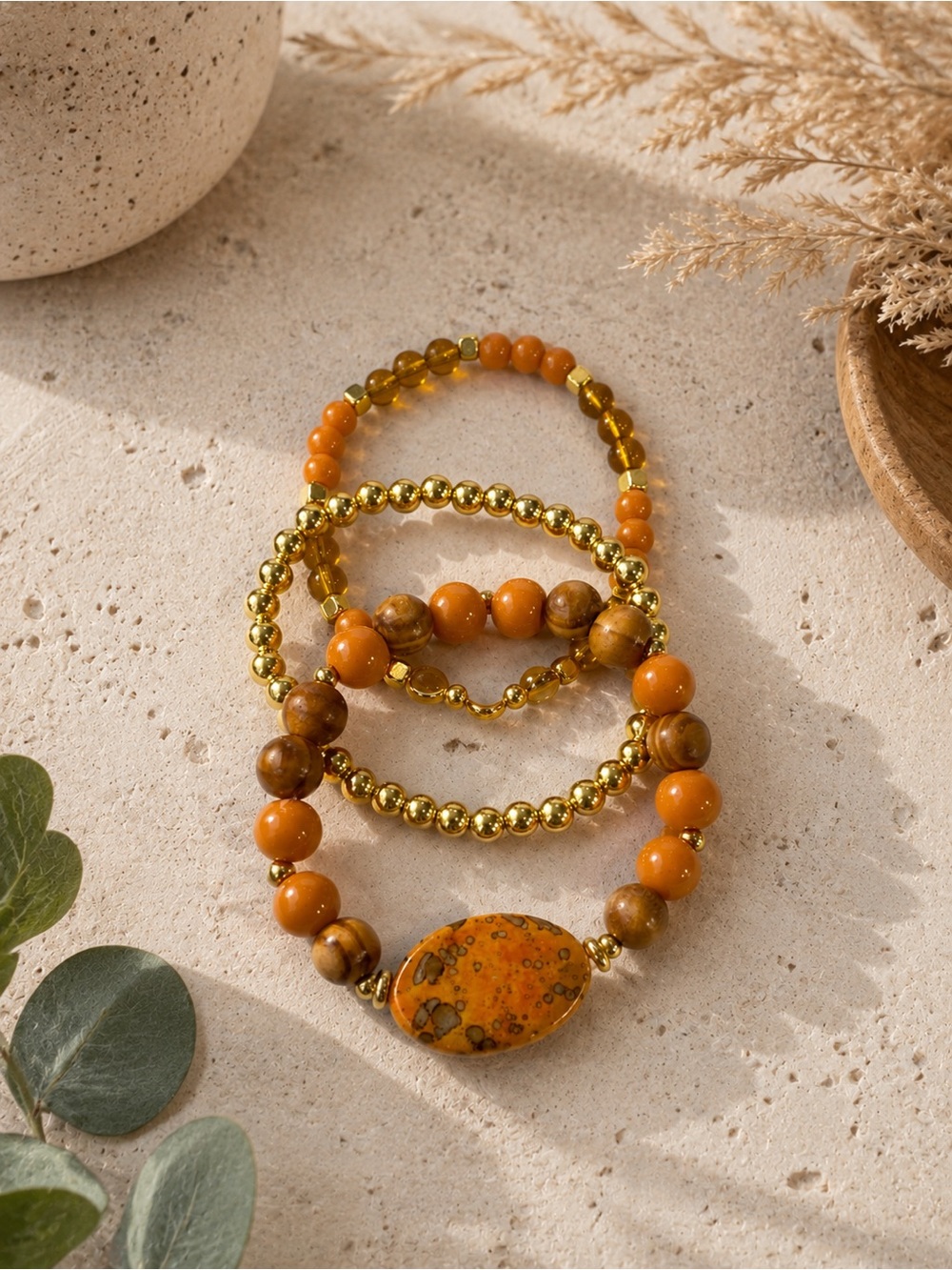 Handmade Set of 3 Earthy Tone Stackable Bracelets
